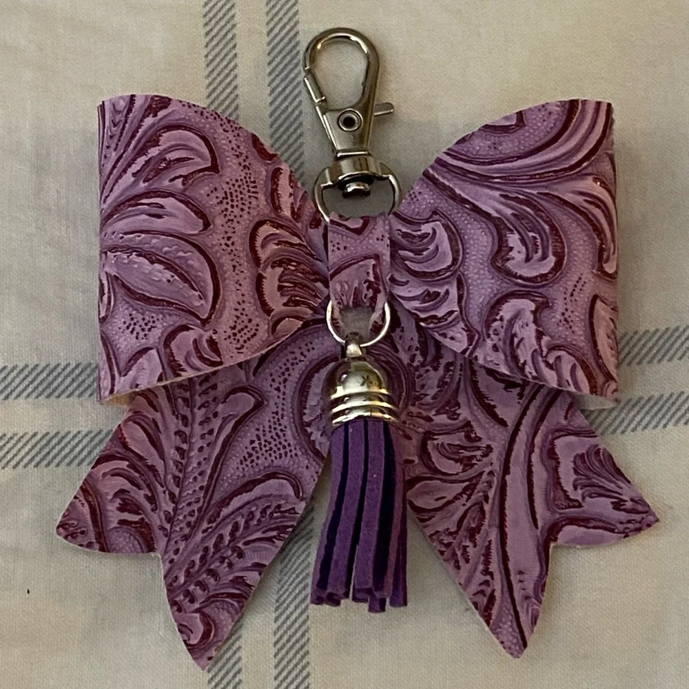Purple Embossed Faux Leather and Tassel Bag Charm Key Chain
